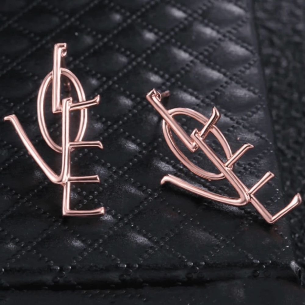 Shiny Rose Gold Long Vertical Love Earrings!